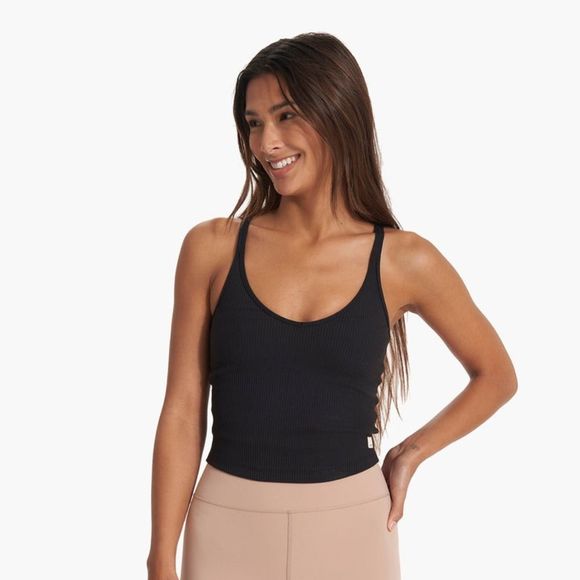 Vuori Tops - Vuori Black Ribbed Scoop Neck Crop Tank Top Size Small